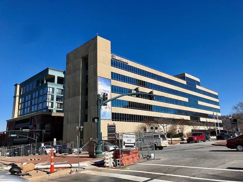 The Merrill Lynch building in downtown Asheville, designed by I.M. Pei
