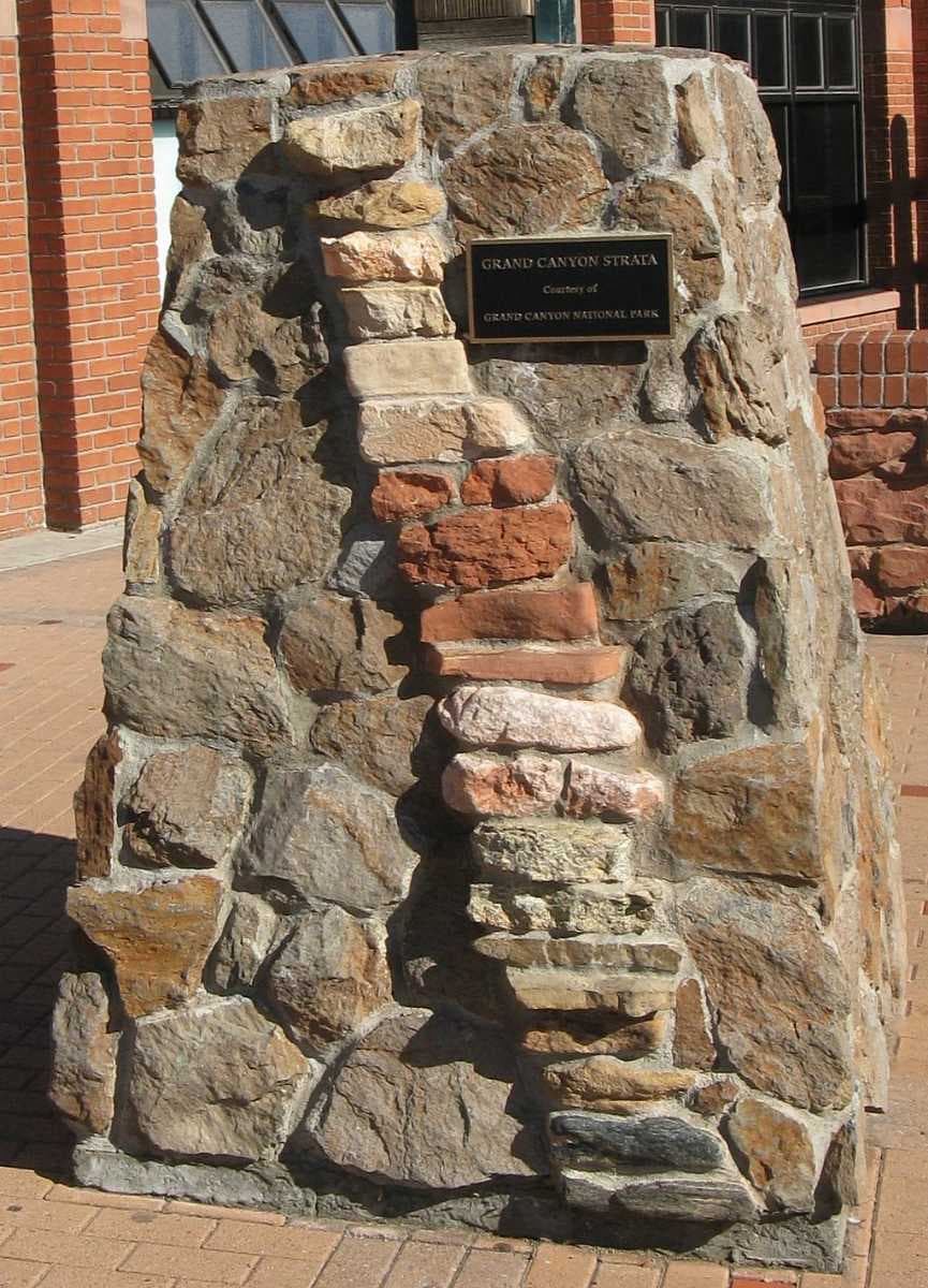 Local rock strata monument in Heritage Square of downtown Flagstaff