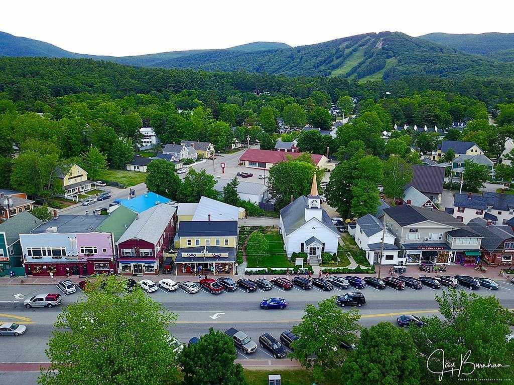 Aerial view of North Conway and Mount Cranmore
