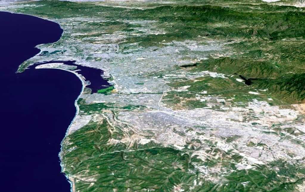 Urban aerial of San Diego and Tijuana, Mexico