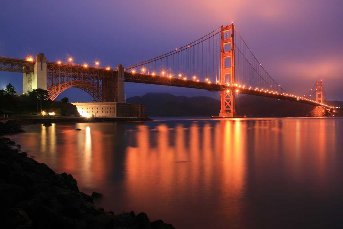 A night view of the of the Fort Point Beach, San Francisco