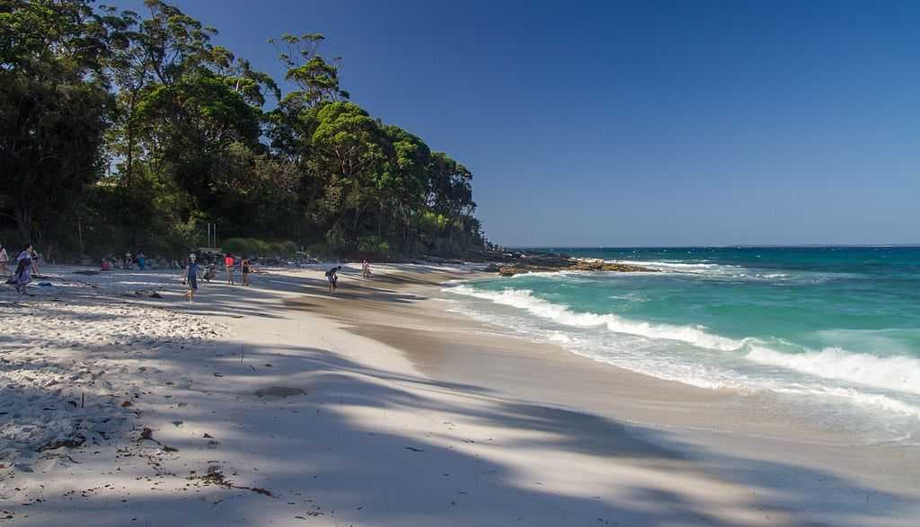 Hyams Beach in the Jervis Bay Territory, which is renowned for its brilliantly white sand.
