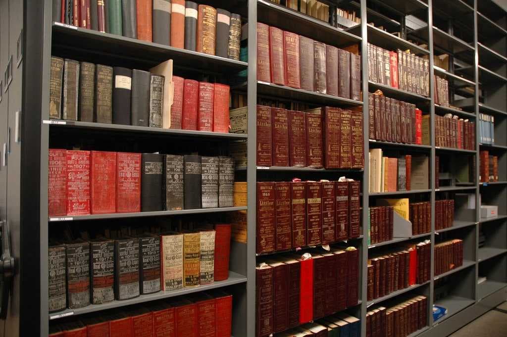 One hundred years' worth of city directories from Seattle and other King County cities are stored at MOHAI's Sophie Frye Bass Library.
