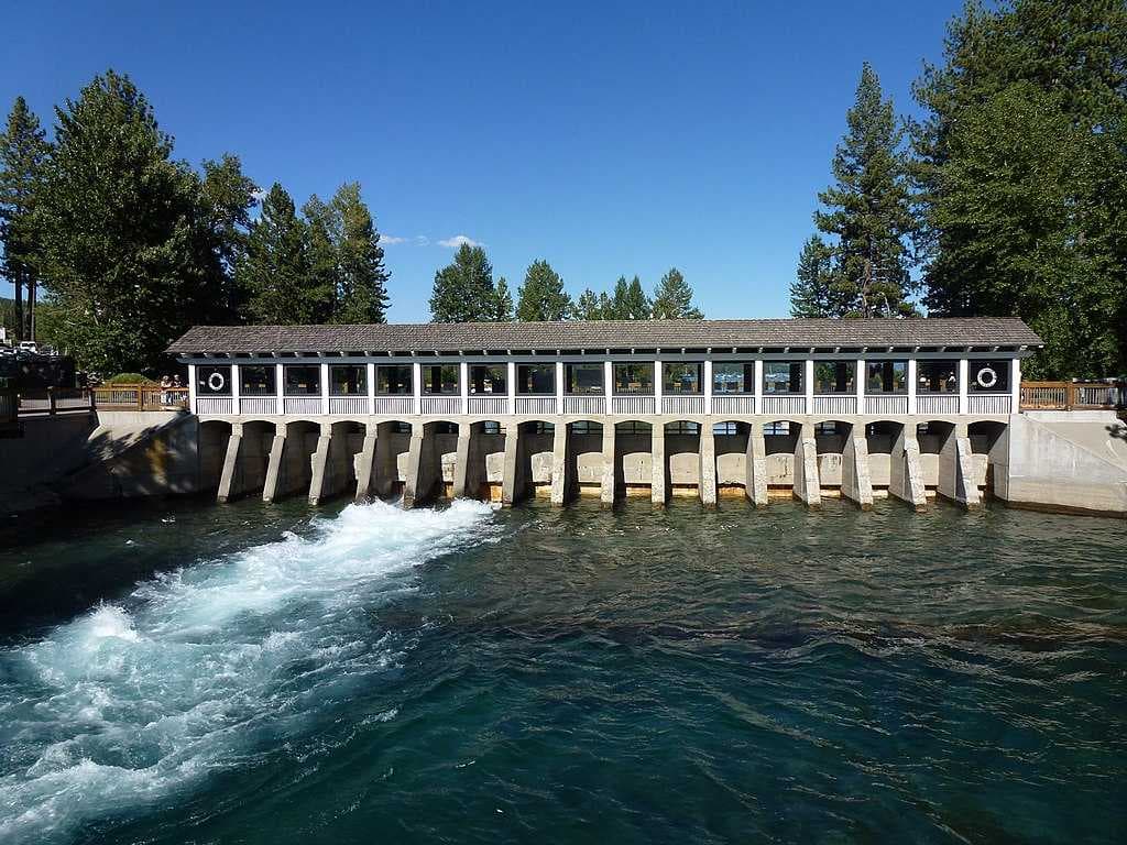 The headwaters of the Truckee River at Lake Tahoe Dam