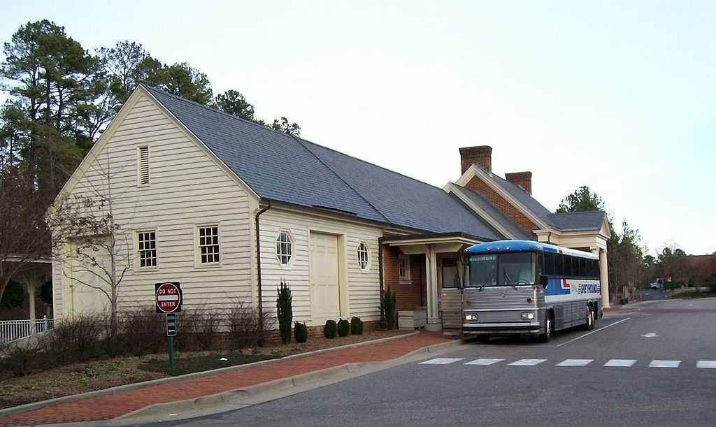 Greyhound's bus loading at Williamsburg's Transportation Center